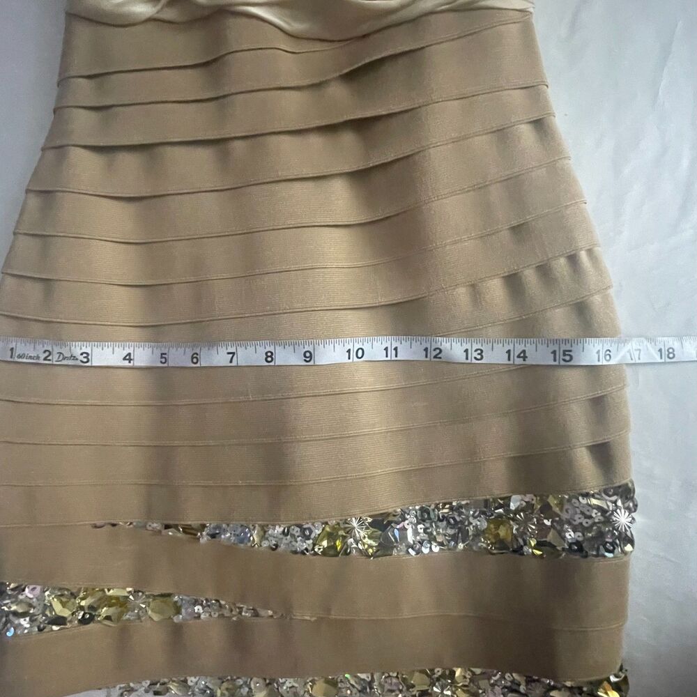 Mac Duggal Gold Beaded Sequin Strapless Mini Dress Size 4 Prom Cocktail Formal - Picture 8 of 9